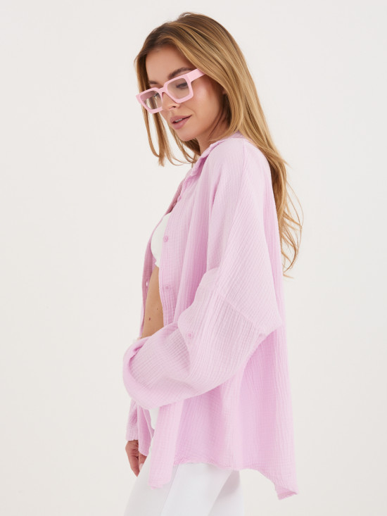 Hellrosa Baumwollbluse mit Kragen