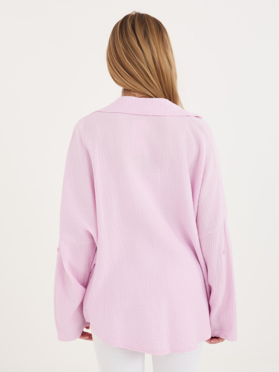 Hellrosa Baumwollbluse mit Kragen