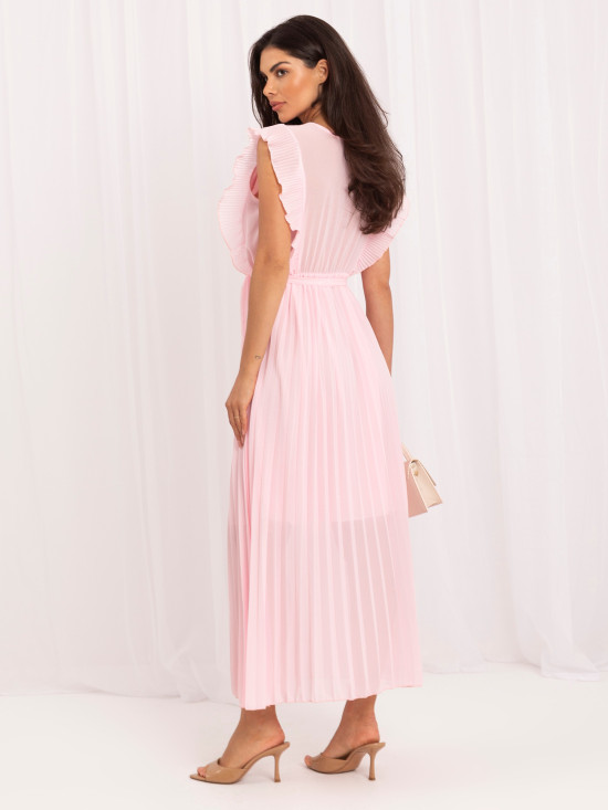 Hellrosa ausgestelltes Midi-Kleid mit Gürtel