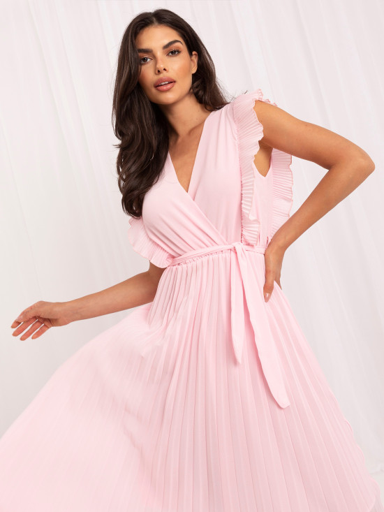 Hellrosa ausgestelltes Midi-Kleid mit Gürtel