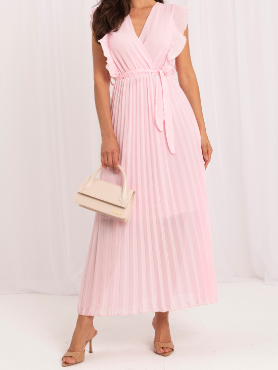 Hellrosa ausgestelltes Midi-Kleid mit Gürtel