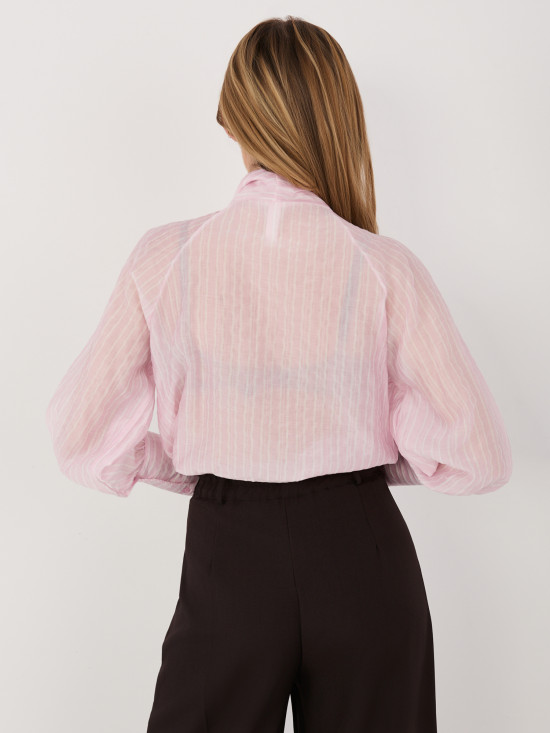 Rosa gestreiftes Hemd mit Schnür-Ausschnitt