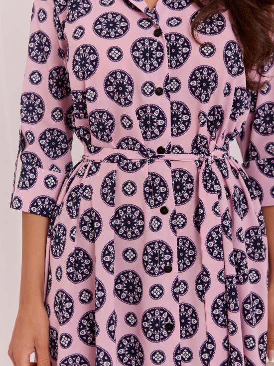 Hellrosa ausgestelltes Midi-Kleid mit Gürtel