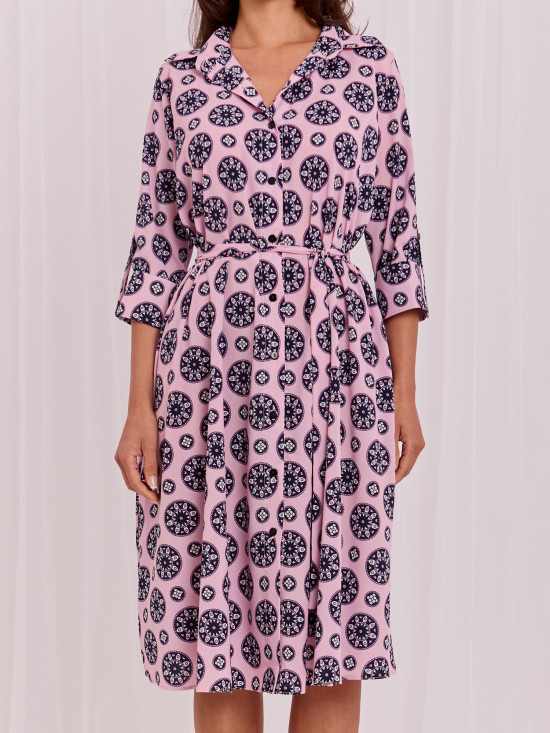 Hellrosa ausgestelltes Midi-Kleid mit Gürtel