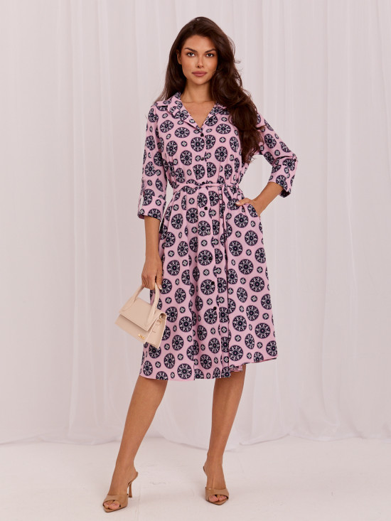 Hellrosa ausgestelltes Midi-Kleid mit Gürtel