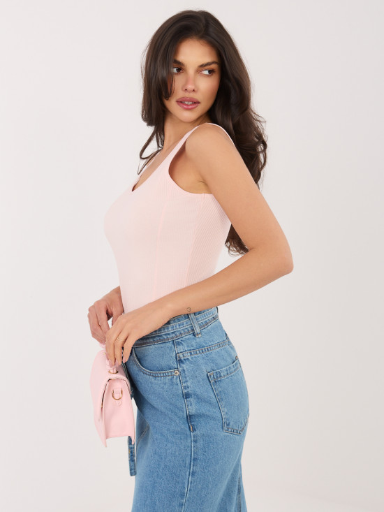 Rosa geripptes Top mit V-Ausschnitt und Trägern