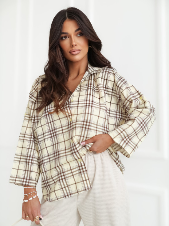 Hellgelbes Hemd mit Karomuster und 7/8-Ärmeln