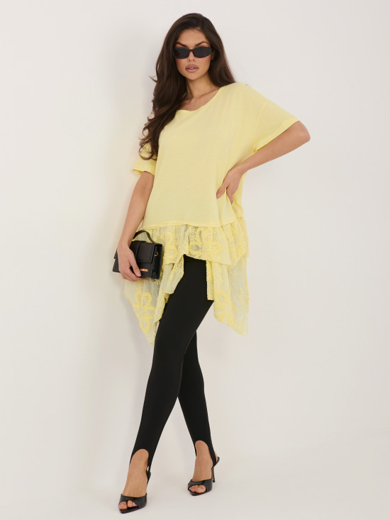 Gelbe Baumwollbluse mit Volant und Stickerei