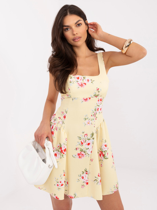 Gelbes ausgestelltes Minikleid mit Blumenmuster