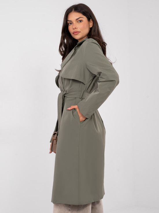 Eleganter khakifarbener Trenchcoat mit Gürtel und Futter