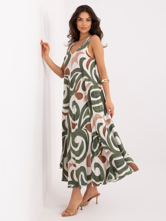 Maxikleid mit V-Ausschnitt und Print, khaki