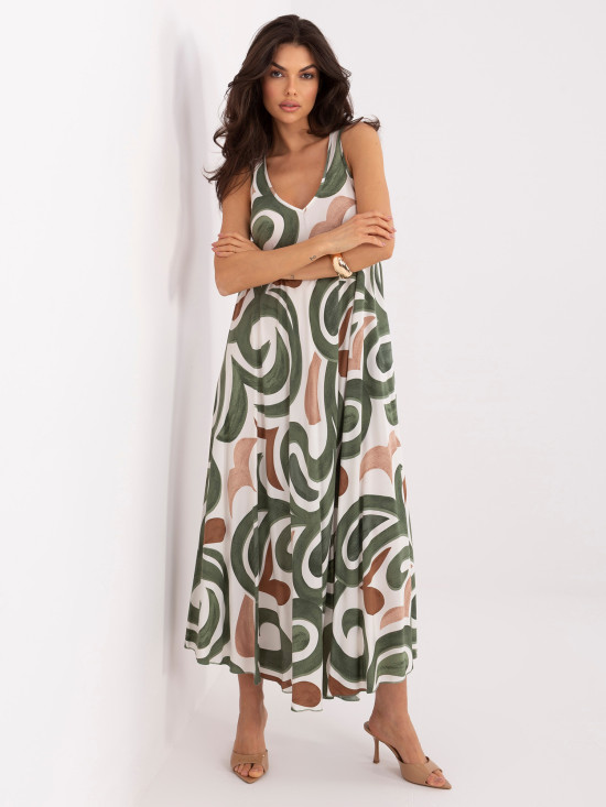 Maxikleid mit V-Ausschnitt und Print, khaki