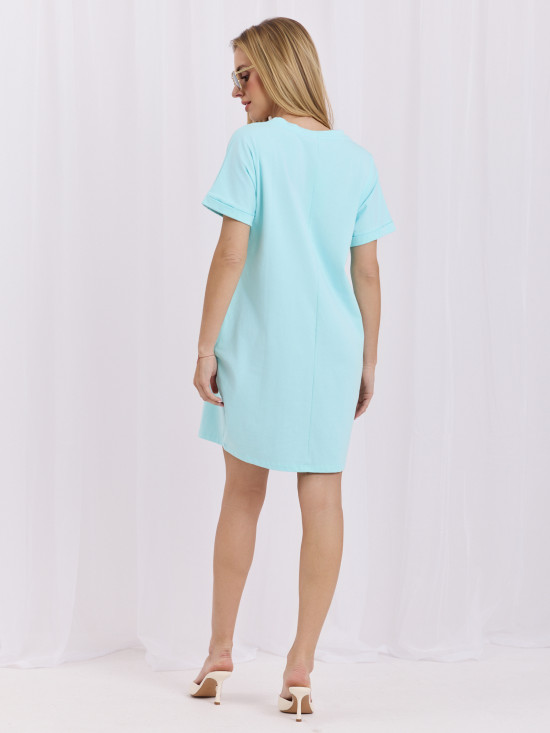 Mintgrünes Sommerkleid mit Print und Taschen