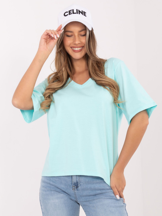 Damen-T-Shirt in Mint mit V-Ausschnitt