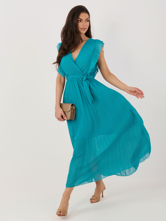 Blaues ausgestelltes Midi-Kleid mit Gürtel