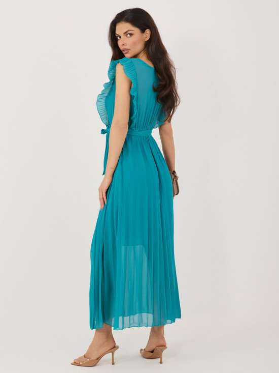 Blaues ausgestelltes Midi-Kleid mit Gürtel