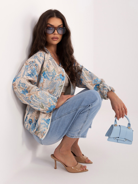 Blaue geblümte Bomberjacke ohne Kapuze