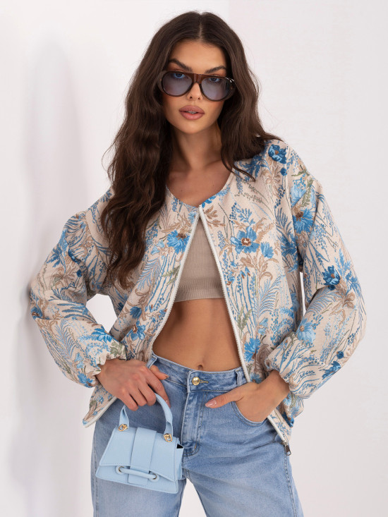 Blaue geblümte Bomberjacke ohne Kapuze