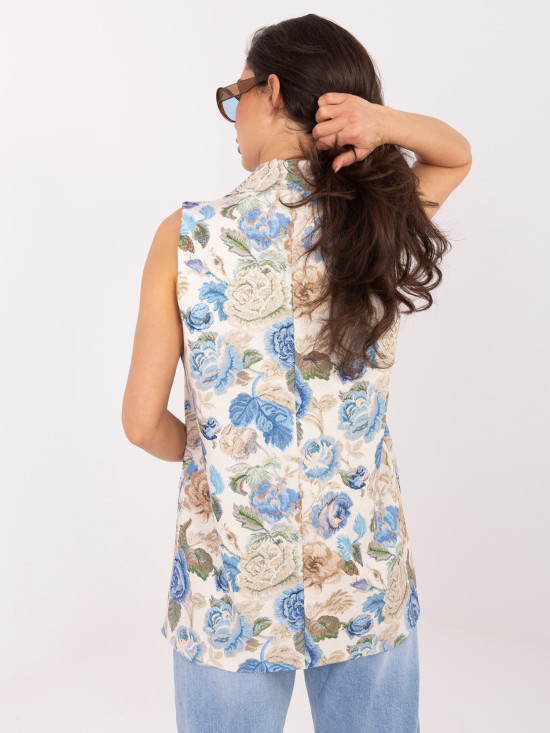 Elegante blaue Weste mit Blumenmuster