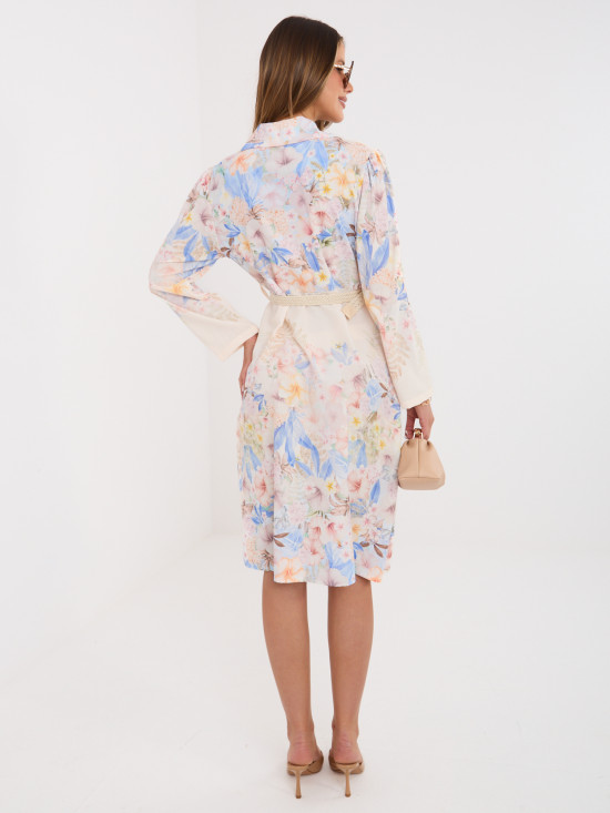Blaues geblümtes Hemdblusenkleid mit Gürtel
