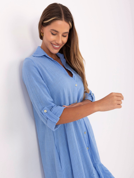 Asymmetrisches blaues Kleid mit 3/4-Ärmeln