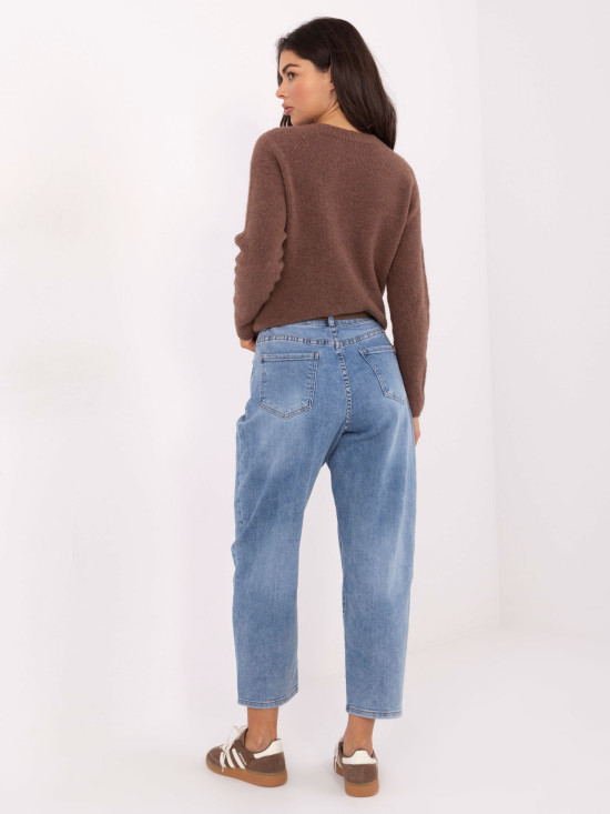Damen-Jeans in Blau mit hohem Bund und Gürtel