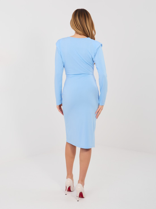 Elegantes blaues Midi-Etuikleid mit langen Ärmeln