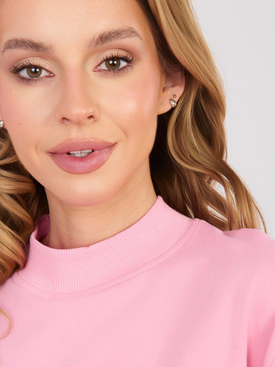 Langes rosa Sweatshirt mit Stehkragen