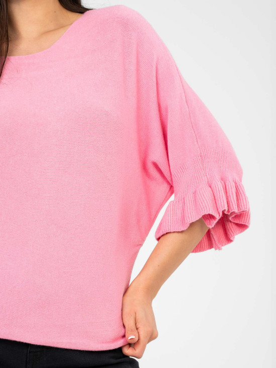 Eleganter rosa Pullover mit 3/4-Ärmeln und Volant