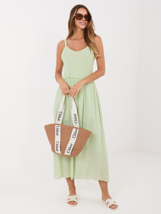 Pistaziengrünes Maxi-Trägerkleid