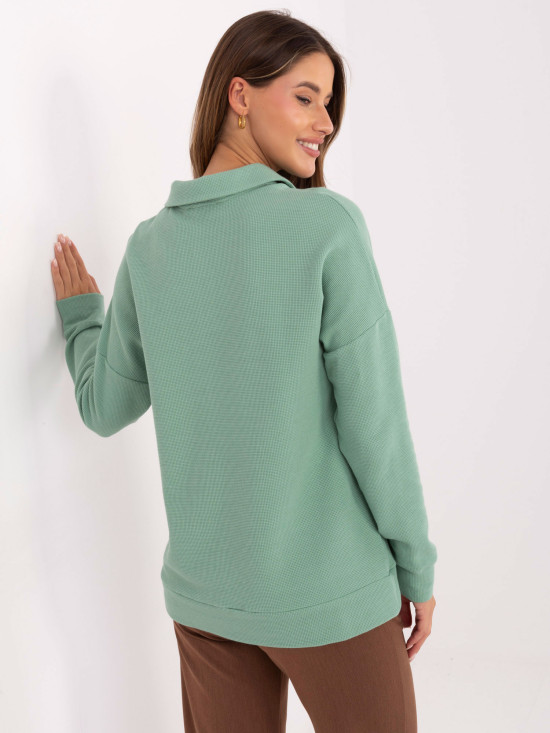 Pistaziengrüne Baumwollbluse mit Kragen und langen Ärmeln