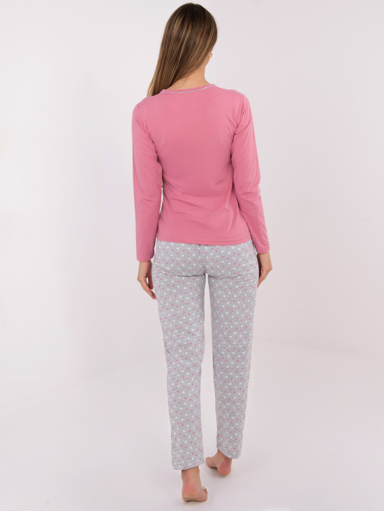 Damen Baumwoll-Pyjama mit Print und Knöpfen, rosa