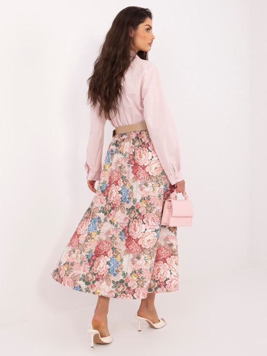 Rosa Midi-Rock mit Blumenmuster und Gürtel