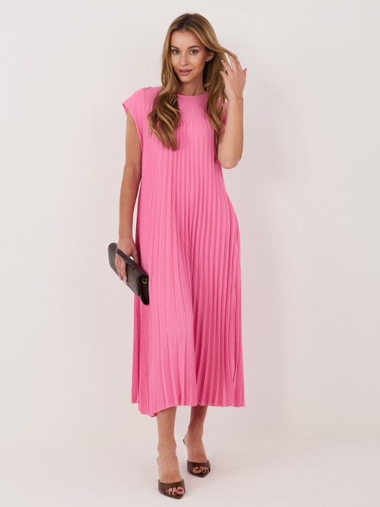 Rosa Midi-Cocktailkleid mit Taschen