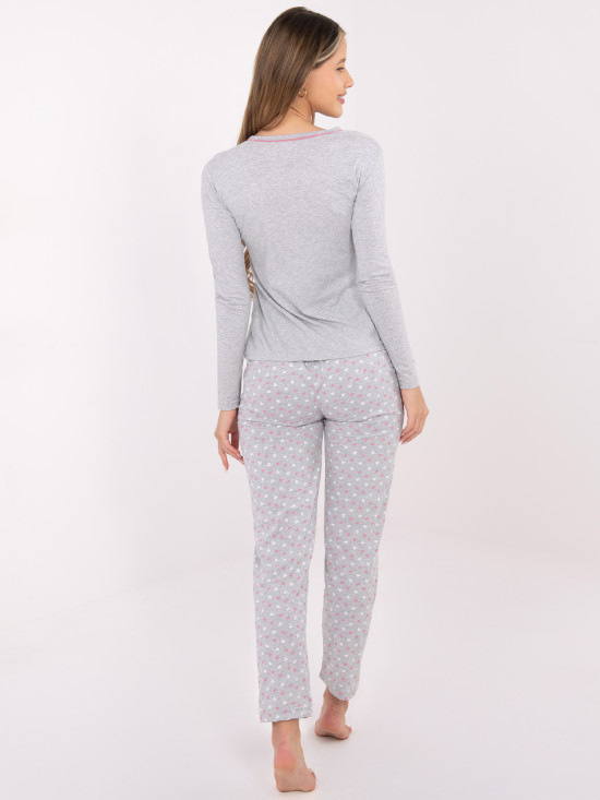 Damen-Schlafanzug aus Baumwolle mit Print, grau