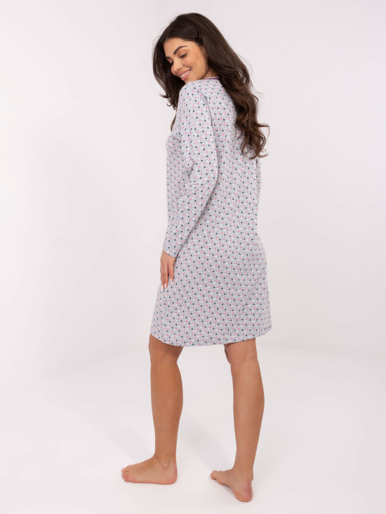 Damen Nachthemd grau mit langen Ärmeln und Schleife