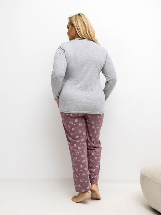 Damen Schlafanzug grau mit Blumenmuster