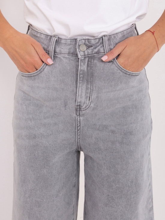 Graue Culotte-Jeans mit hohem Bund