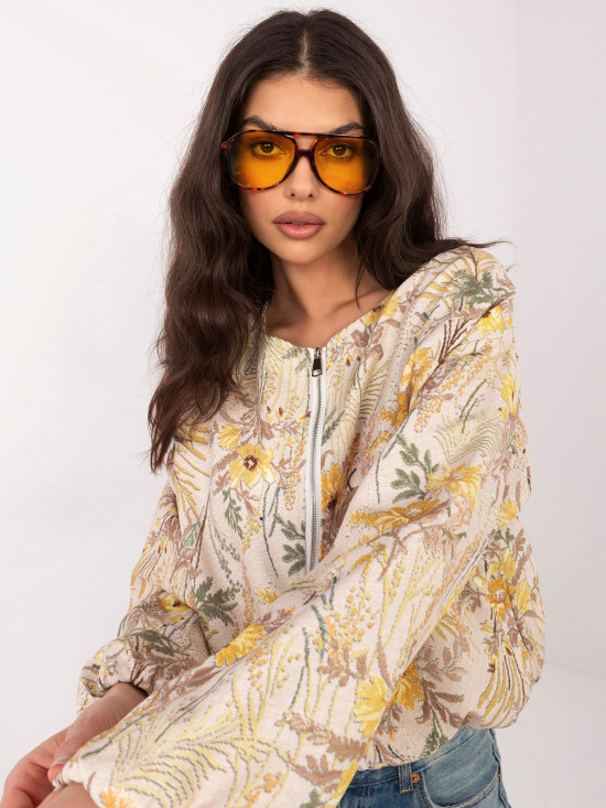 Gelbe geblümte Bomberjacke mit Futter