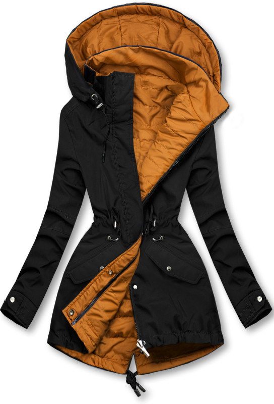Wendejacke mit abnehmbarer Kapuze Schwarz/Karamell