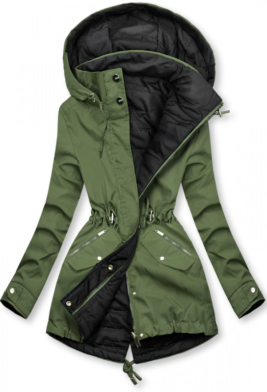 Leichter Parka mit Kapuze khaki/schwarz