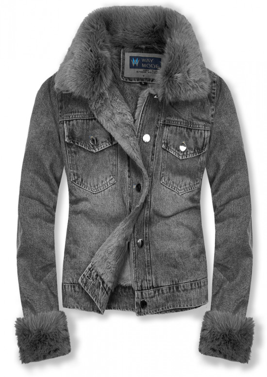 Jeansjacke mit kuscheligem Fellimitat grau/grau