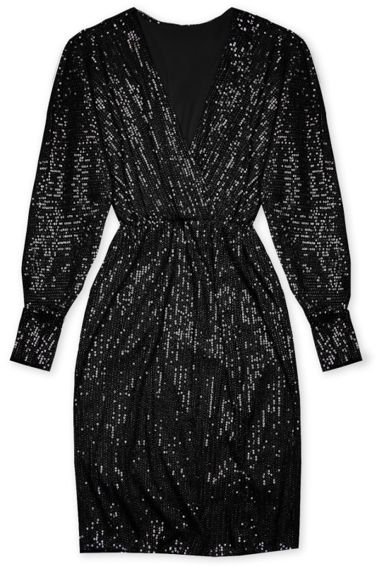 Pailletten Kleid mit V-Ausschnitt Schwarz