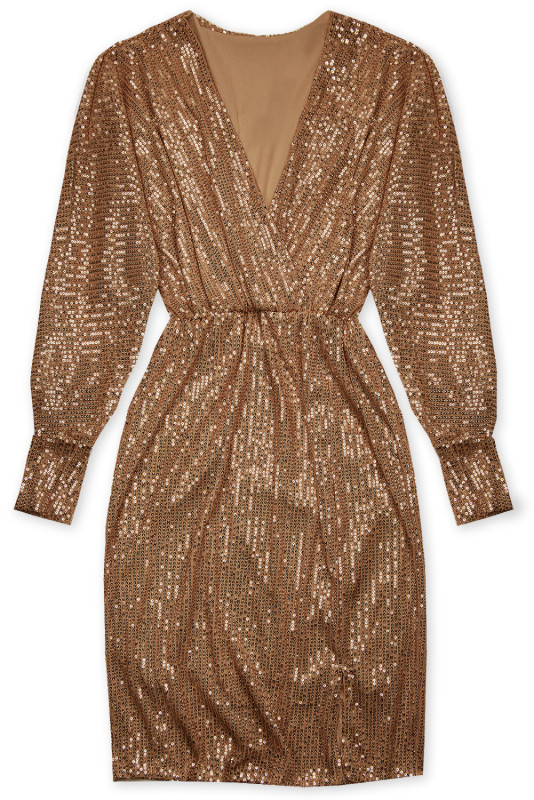 Pailletten Kleid mit V-Ausschnitt Mocca