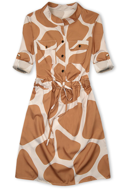 Hemdblusenkleid mit Brusttaschen braun/beige