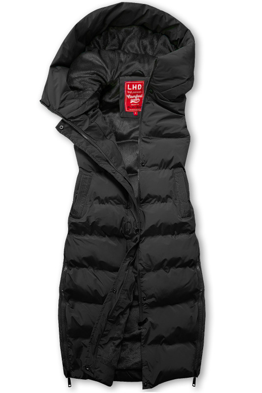 Lange Steppweste mit Kapuze Schwarz