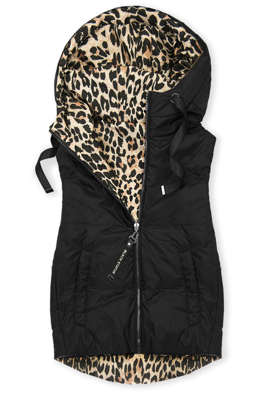 Wende-Weste mit Leopardenmuster, Schwarz