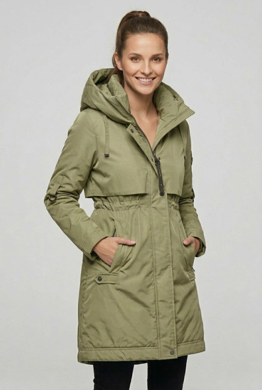 Übergangsjacke/Mantel mit Kapuze, Olivgrün