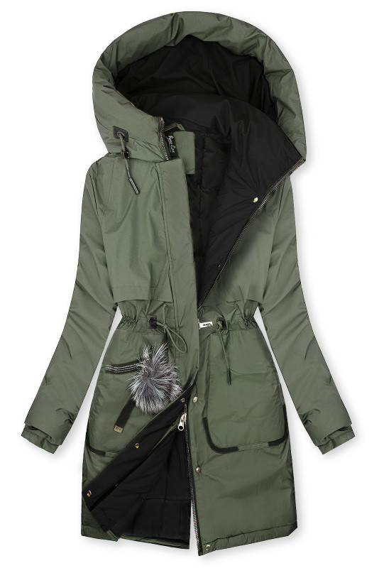 Langer Damen-Winterparka mit verstellbarer Taille Grün