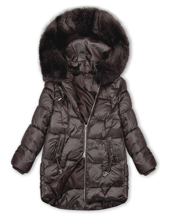 Winterjacke mit Fell, halbglänzend, Braun